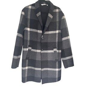 ZARA Womens Medium Gray & Black Plaid Wool Blend Coat